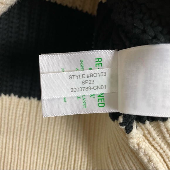 J.Crew Collection Feather Trim Crewneck Sweater Knitted Stripped Black Off White - Picture 8 of 9